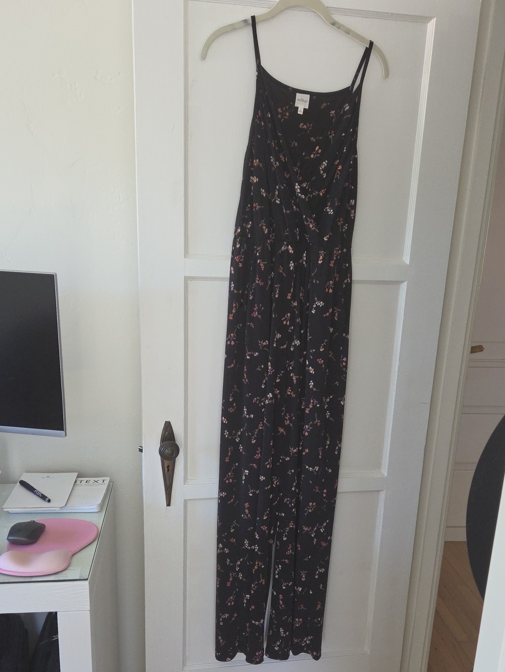 Kaileigh Black Floral Spaghetti-Strap Jumpsuit